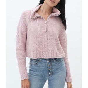 1/4 Zip Quarter Zip Crop Slub Knit Pullover Sweater Mauve Pink Size M